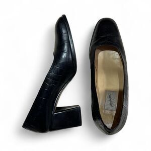 Leather Jacqueline Ferrar Black Croc Block Heels